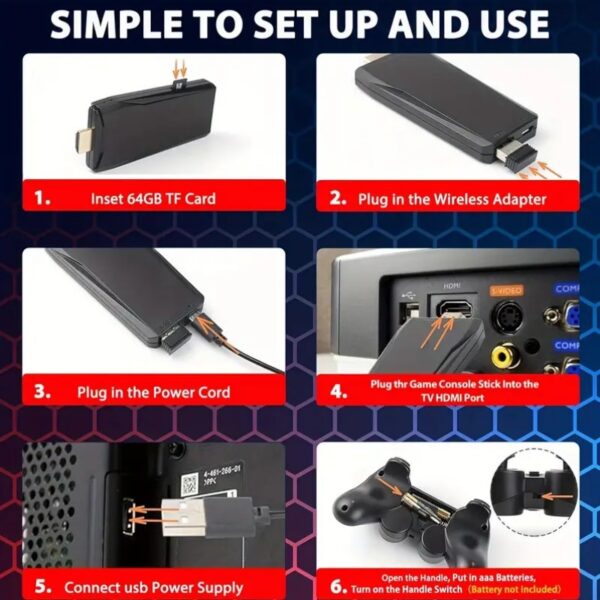 M8 Portable Mini Gamepad, Plug & Play, With 2 Wireless Controllers And A 64G Micro SD Card, HDTV Game Console - Image 8