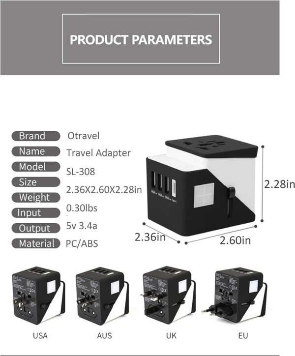3 USB  1 Typc C International Power Adapter For Europe, UK, China, Australia, Japan And More 200 Countries - Image 2