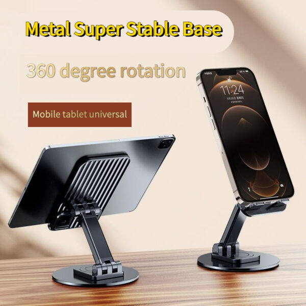 Foldable Phone Stand For Desk - Height Adjustable Cell Phone Holder Portable Cellphone Cradle Desktop Dock Metal Base 360 Degree Rotatable Compatible With Phone Tablet PC - Image 6