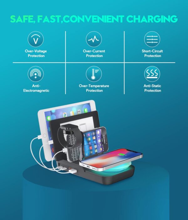 70W Charging Station For Multiple Devices, 5 In 1 Fast Charging Dock With 10W Max Wireless Charger And 4 Ports , 30W USB C PD Fast Charging For IPad, IPhone,Tablets,Kindle - Image 3