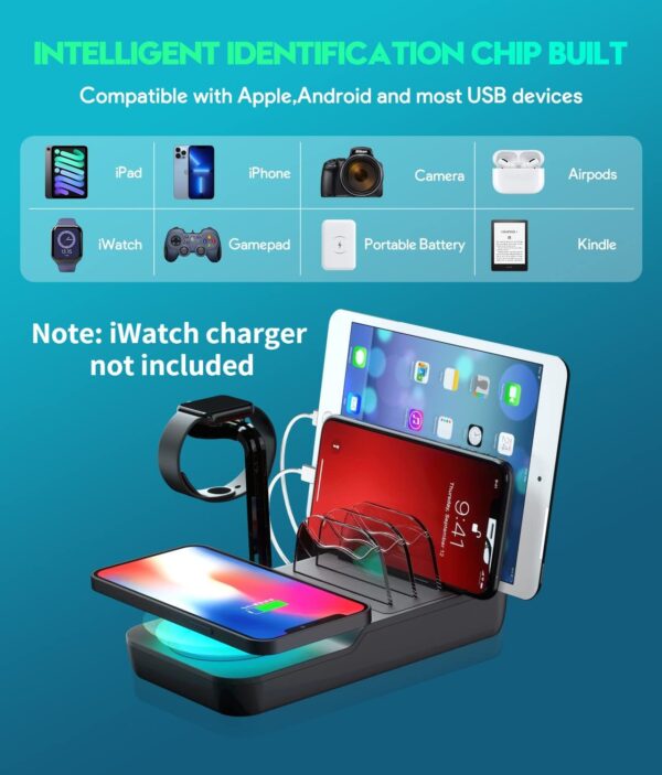 70W Charging Station For Multiple Devices, 5 In 1 Fast Charging Dock With 10W Max Wireless Charger And 4 Ports , 30W USB C PD Fast Charging For IPad, IPhone,Tablets,Kindle - Image 7