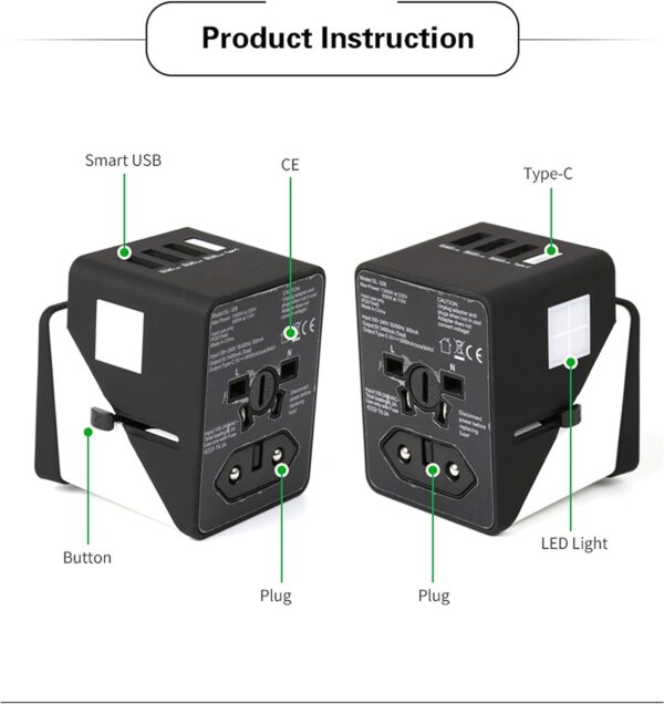 3 USB  1 Typc C International Power Adapter For Europe, UK, China, Australia, Japan And More 200 Countries - Image 5